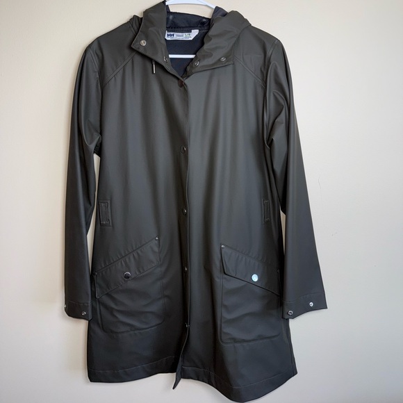Women's Helly Hansen Women’s Kirkwall ll Dark Grey Green Hooded Raincoat Size L - Picture 3 of 12